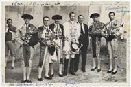 Retrato dos intervenientes numa Tourada de Praça de 1960 - Cavaleiro Lopes, Abel Cascão, Henrique Araújo, Júlio Gonçalves, Diamantino Viseu, Rodrigues (Novilheiro) 