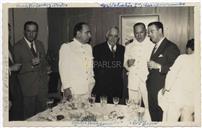 Recepção a bordo do "Açores" - navio novo dos "Carregadores" - Eng. Raposo Portas, Francisco Valadão, Capitão do Porto Gonçalves