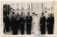 Inauguração da Estátua de Álvaro Martins Homem na Praça da Restauração pelas Comemorações Henriquinas - Francisco Valadão (discursando em nome do Instituto Histórico da Ilha Terceira), Teotónio Pires, Contra Almirante Quintanilha de Mendonça Dias