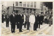 Inauguração da Estátua de Álvaro Martins Homem na Praça da Restauração pelas Comemorações Henriquinas - Francisco Valadão (em nome do Instituto Histórico da Ilha Terceira), Teotónio Pires, Contra Almirante Quintanilha de Mendonça Dias, Baptista de Lima 