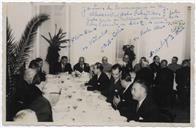 Jantar de homenagem da Junta Geral do Distrito à Delegação para os Aproveitamentos Hidáulicos da Terceira, chefiada pelo Engenheiro José Luís de Abecassis - Flores Brasil, Francisco Valadão, Rocha Alves, C. Batalha, Capitão do Porto Rodrigues, Leal Armas, Pato François