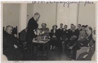 Inauguração do Hospital de Isolamento no Antigo Pavilhão das Alienadas - Francisco Valadão, Manuel Sousa Menezes, Henrique Henriques (inspector de saúde), Eng. Miranda, Dr. Domingos, Frederico Lopes, Coronel Gomes da Silva, Hélio Brasil, Corte-Real e Amaral, Bispo D. Guilherme, Cândido Forjaz (discursando), Elmiro Mendes