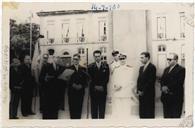 Inauguração da Estátua de Álvaro Martins Homem na Praça da Restauração pelas Comemorações Henriquinas - Francisco Valadão, Teotónio Pires, Contra Almirante Quintanilha de Mendonça Dias, Baptista de Lima 