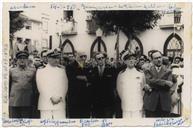 Inauguração da Estátua de Álvaro Martins Homem na Praça da Restauração pelas Comemorações Henriquinas - Teotónio Pires, Contra Almirante Quintanilha de Mendonça Dias, Tenente-coronel Frederico Lopes, Capitão do Porto Gonçalves, Cândido Forjaz, Henrique da Costa Braz, Costa Júnior (Redactor do Diário Insular)