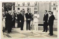 Inauguração da Estátua de Álvaro Martins Homem na Praça da Restauração pelas Comemorações Henriquinas - Francisco Valadão (em nome do Instituto Histórico da Ilha Terceira), Teotónio Pires, Contra Almirante Quintanilha de Mendonça Dias, Baptista de Lima 