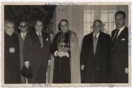 Festejos do Dia de Nossa Senhora da Conceição/Imaculada Conceição - Bispo D. Manuel (Coadjutor), Padre Fernandes Silva, Manuel de Sousa Menezes, Francisco Valadão, Eliseu Pato François (Reitor do Liceu) - Numa cerimónia que benze os emblemas religiosos da Mocidade Portuguesa Feminina 