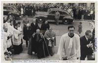 Chegada de D. Fernando Cento, Núncio Apostólico em Portugal - Padre Júlio, Bispo D. Manuel de Carvalho, Francisco Valadão, Manuel de Sousa Menezes, Bretão